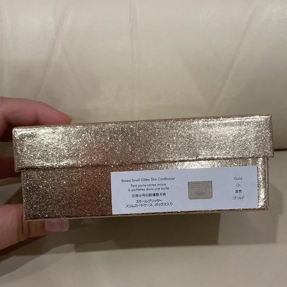 NWT Kate Spade Gold Sparkle Glitter Glimmer Boxed Small Slim Card Holder Wallet - Picture 14 of 15